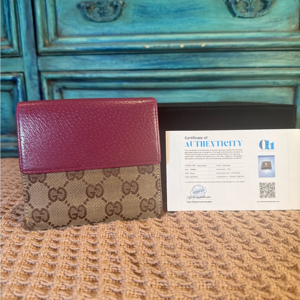 Gucci Maroon and Taupe GG Wallet